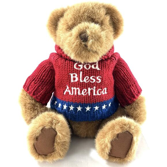 Build-A-Bear Teddy Bear God Bless America Red Sweater Patriotic Stars 12” Plush - Picture 1 of 6